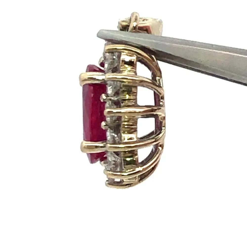 Estate 14K White Gold Oval Ruby Diamond Halo Pendant - Picture 11 of 11